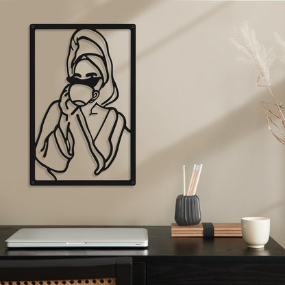 CHENGU 3 Pieces Metal Minimalist Abstract Woman Wall Art Line Drawing Wall Art Decor Single Line Female Home Hanging Wall Art Decor for Kitchen Bathroom Living Room (Black, Hand)