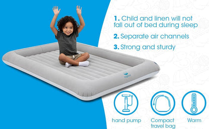 HUGBINO Inflatable Toddler Travel Bed - Kids Air Mattress - Portable Blow Up Bed for Children, Lightweight and Sturdy - Floor Beds and Mattresses for Youth, Durable Traveling Accessories for Toddlers