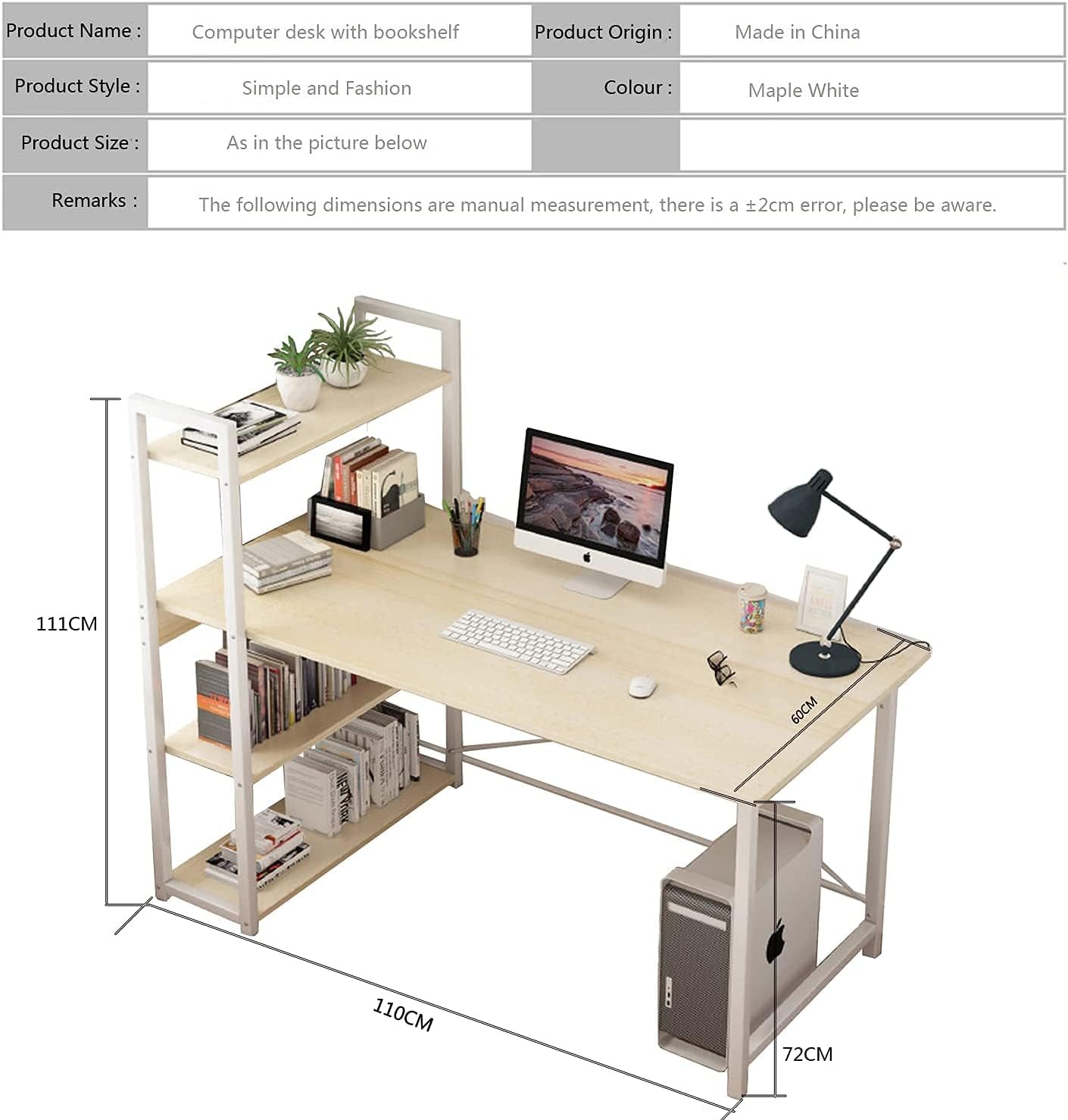 ZUIHAO 4 Tier Study Table with Bookshelf for Home Office,100 * 45cm Writing Desk Workstation,Beige