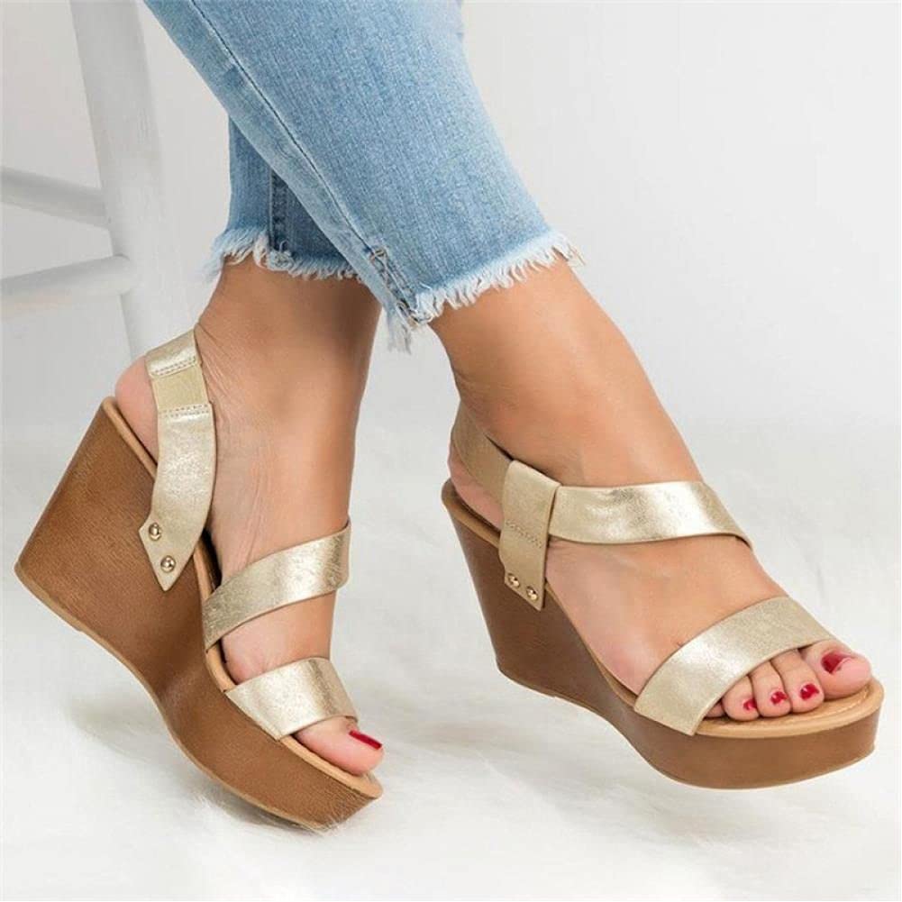 WEDFGX Women Sandals Wedge Platform Sandals Summer Slip On Ladies High Heels Shoes Fashion Open Toe Casual Female Footwear