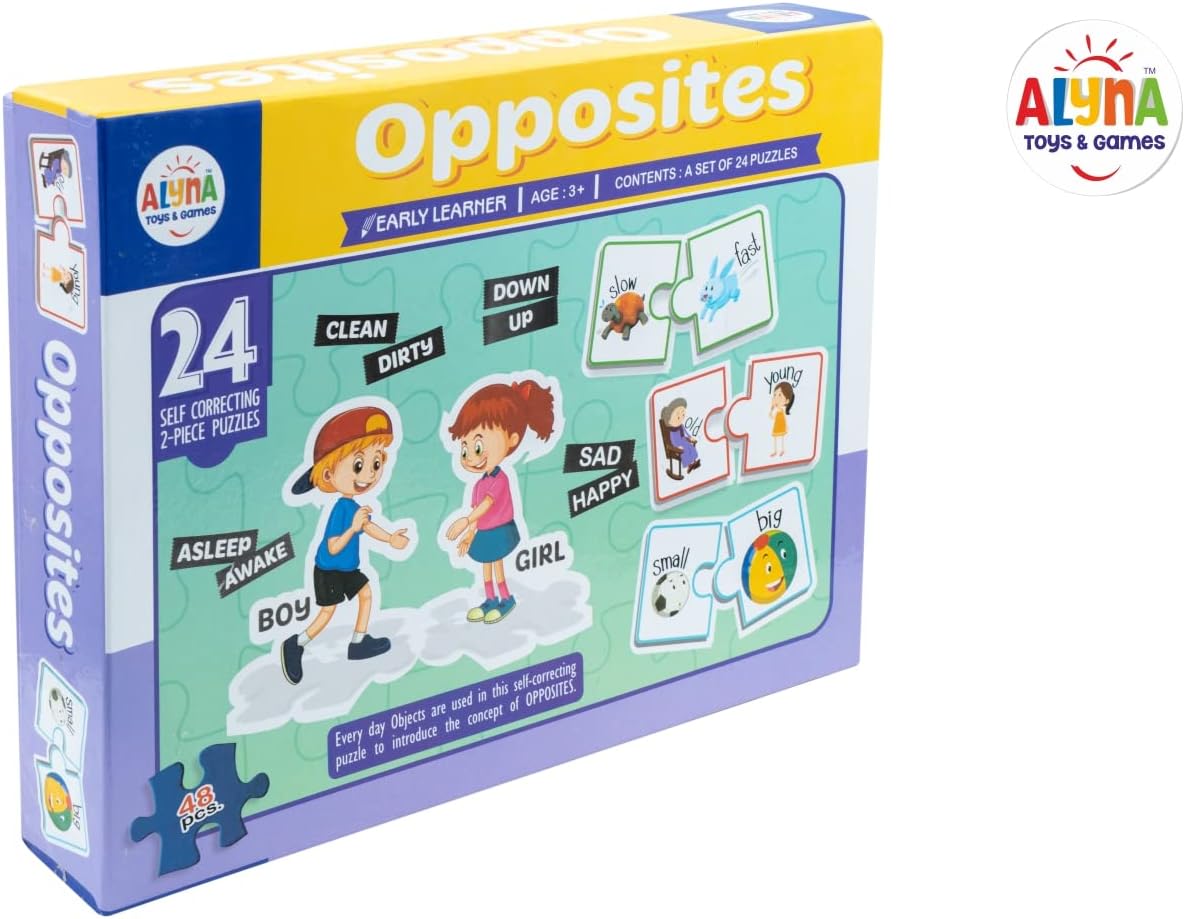 Opposites Puzzle 24 Pairs with Images fo Preschool Learning and Gift for Kids | Self Correcting Puzzle Set | Match it |Educational Puzzle