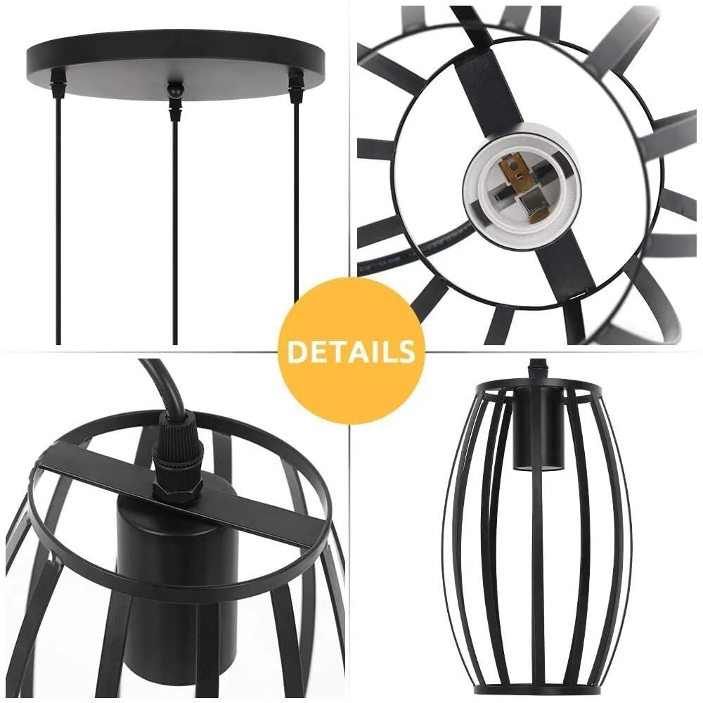 HUA QIANG WANG Industrial Pendant Light Fixture, 3-Light Vintage Black Ceiling Lamp, Adjustable Height Hanging Chandelier Lighting for Kitchen Island Living Room Dining Room Bedroom