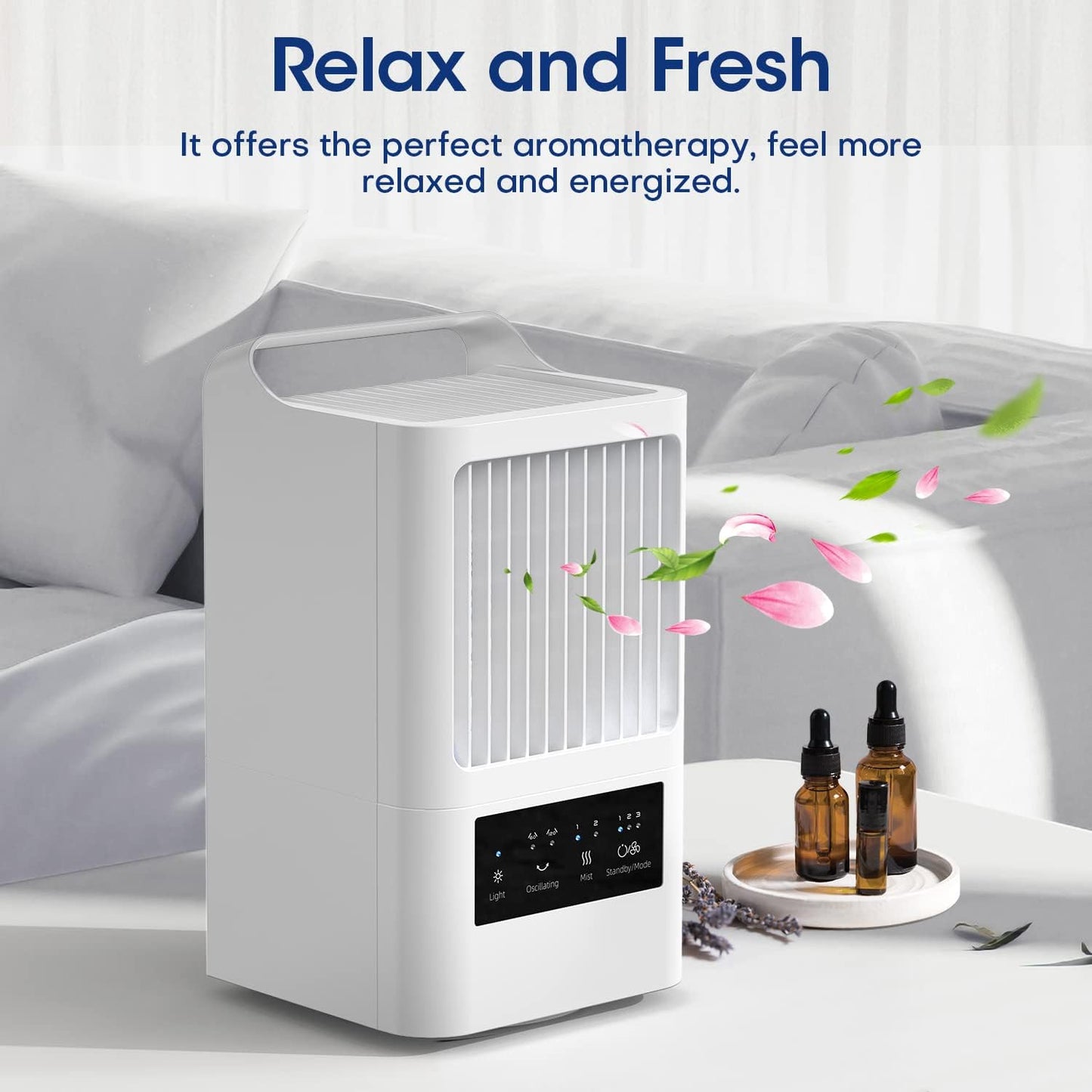 OMISOON Mobile Air Conditioner 800ml, 4-in-1 Portable Air Conditioning, 120° Oscillation, 3 Speeds, 2 Fog Modes, Mini Air Conditioner with Handle, Portable Air Cooler Suitable for Bedroom, Office