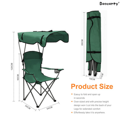 Beauenty Foldable Camping Chair with Armrests Outdoor Beach Chair With sunshade Perfect for Beach,go fishing，barbecue，Lawn，Picnic (green)