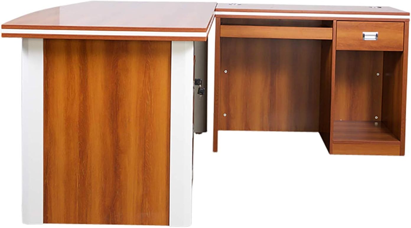 Mahmayi Zelda M225-16 Modern Executive Desk with Check Writing Ledge, Underneath Storage Cubby, Locking Drawer, and Storage Cabinet - Office Furniture for Productivity - Walnut/White (160cm)