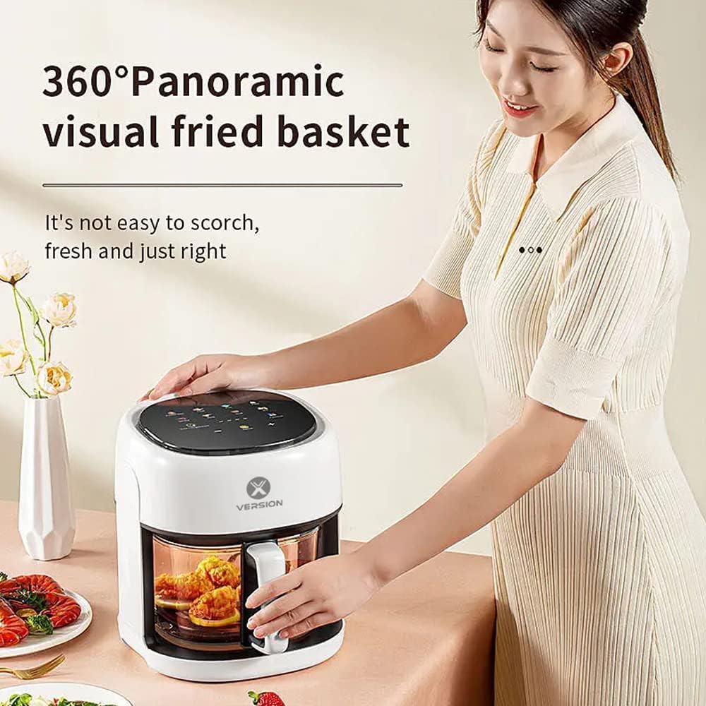 XVersion Air Fryer 4.5L, XVersion Airfryer with Digital Control Panel, Rapid Hot Air Circulation, Clear Window Internal Light Self Timer & 8 Cooking Presets Fry Roast Bake & Reheat