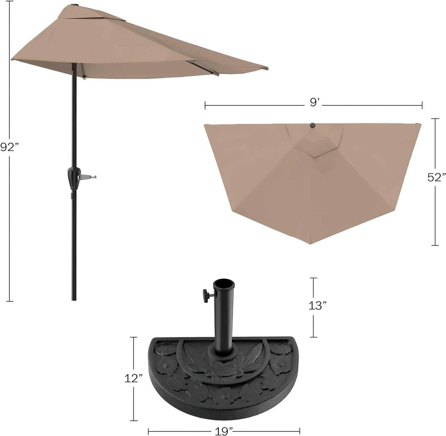 Pure Garden 9' Half Round Patio Umbrella