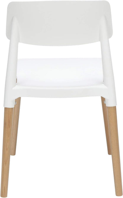 161 Collection by OFM Mid Century 4 Pack Modern 18" Plastic Molded Dining Chairs, Solid Natural Wood Legs, In White