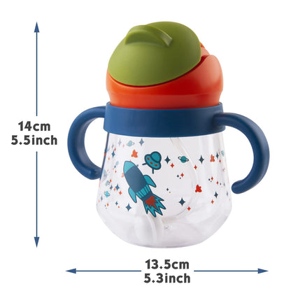 Sippy Cup for Baby Months 6+,Spill-Proof Sippy Cup, Weighted Straw Non Spill Cup for Toddlers, Baby Straw Cup with Handles, Spill-Proof, Leak-Proof Soft Spout Cup 260ml, BPA Free (Blue)