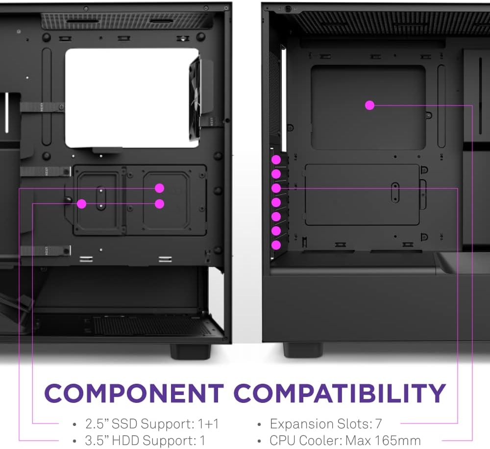 NZXT H5 Flow Compact ATX Mid-Tower PC Gaming Case – High Airflow Perforated Front Panel – Tempered Glass Side Panel – Cable Management – 2 x 120mm Fans Included – 280mm Radiator Support – White