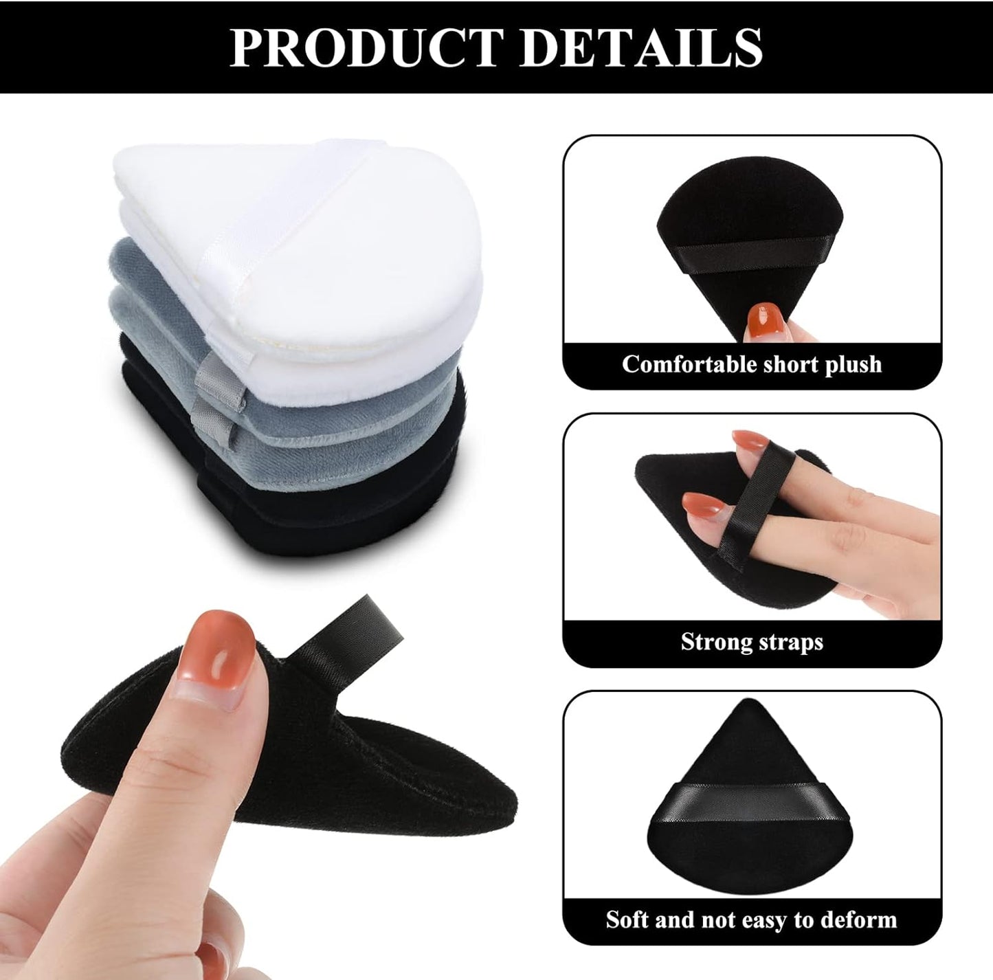 Maitys Powder Puff Face Triangle Makeup Puff for Loose Powder Soft Body Cosmetic Foundation Sponge Mineral Powder Wet Dry Makeup Tool (Black, White, Small) - 12 Count (Pack of 1)