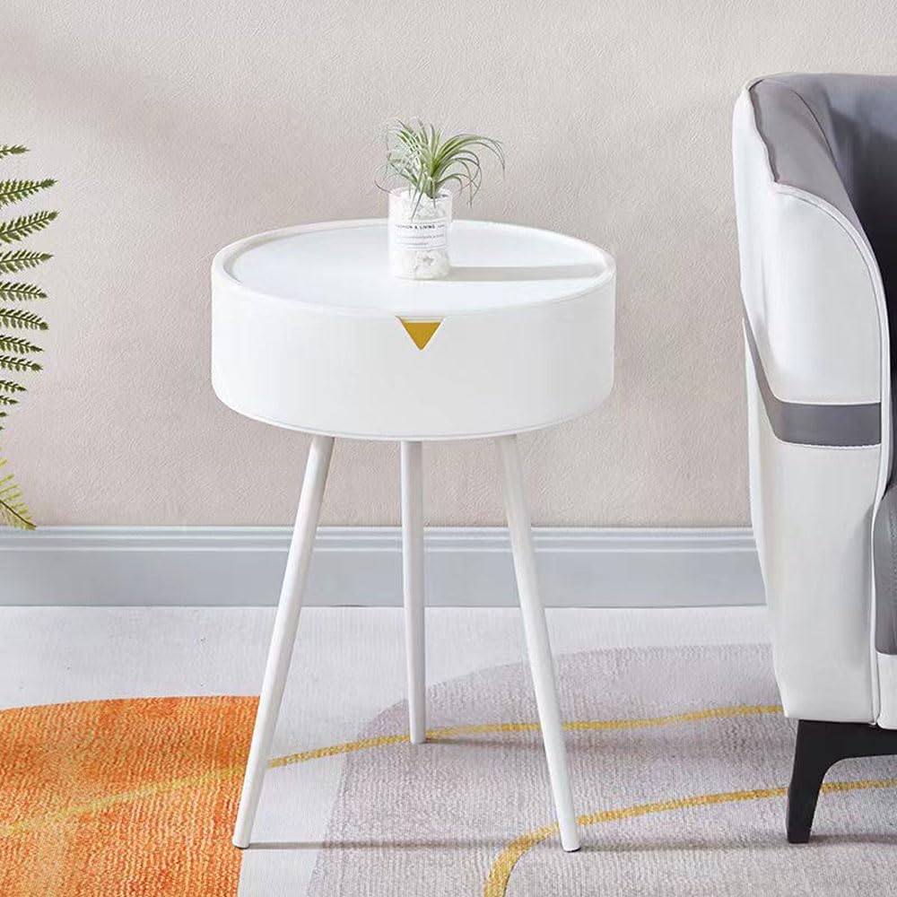 Kutis Modern Compact and Stylish Round Side Table with Triangle Metal Legs and Built-in Storage Shelf – Perfect Coffee Table for Small Spaces, Living Rooms, Bedrooms 40x54.5 cm.