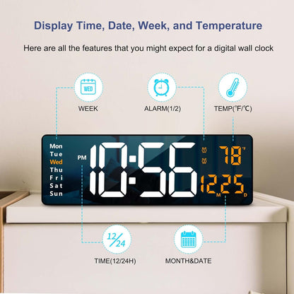 Digital Wall Clock Large Display, 16.2 Inch