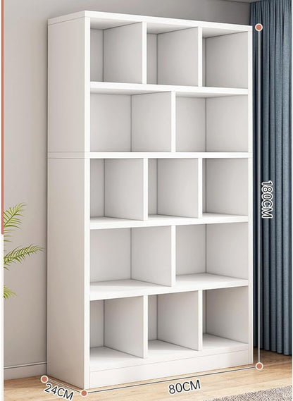 LEDIN Tall White Bookcase, Modern Cube Bookshelf 6 Tier Bookcases, Large Open Display Shelf Storage Organizer for Living Room, Home Office, Library, Bedroom (White 80x24x180cm)