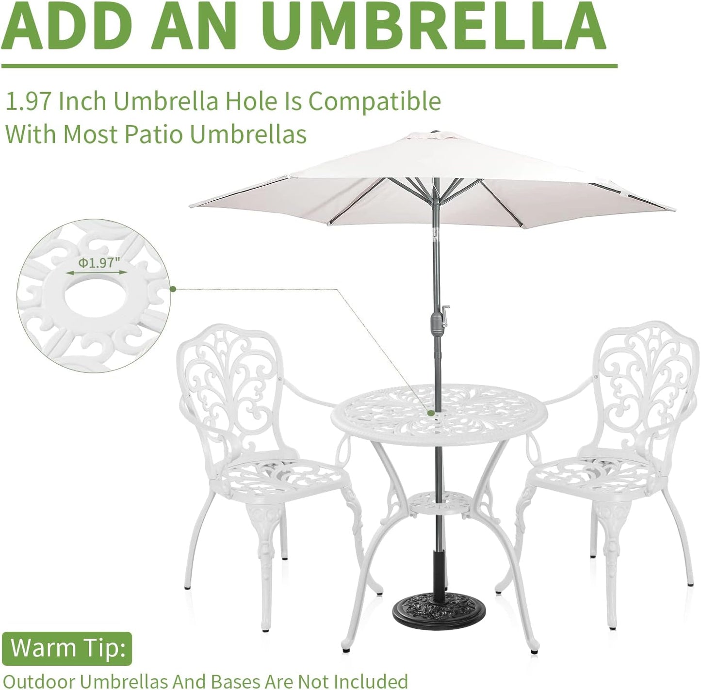 Withniture Bistro Set 3 Piece Outdoor Bistro Table and Chairs Set of 2, Cast Aluminum Patio Bistro Sets with Umbrella Hole, All Weather Bistro Table Set for Garden, Front Porch, Balcony (Bronze)