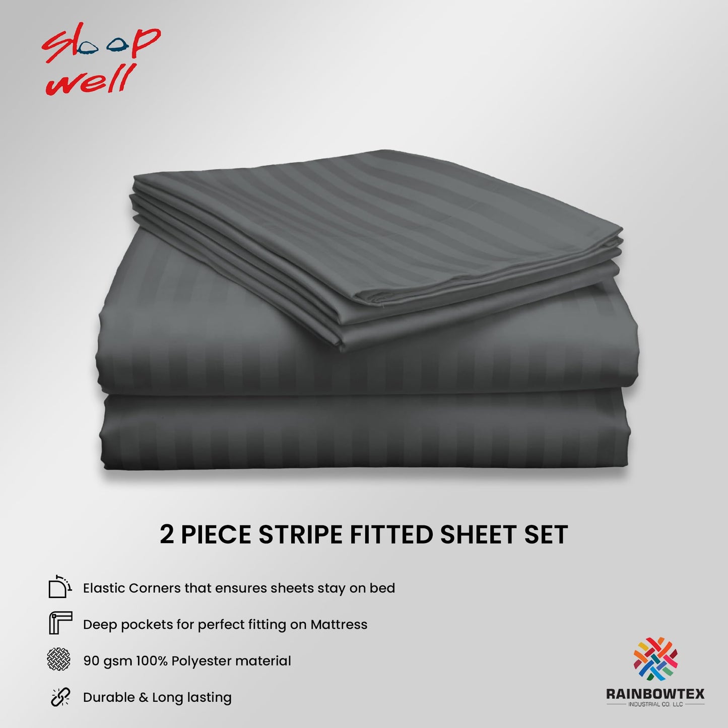 Sleep Well Microfiber Stripe Fitted Sheet with 2 Pillowcase Set - 150x200+17cm (White)