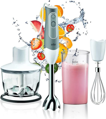 Braun Hand Blender MultiQuick 5 Vario, 1000 Watts, 1.5L Food Processor, 350 ml Chopper, Whisk, Beaker, Splash Control, PowerBell Plus technology, 21 speed wheel - MQ 5285