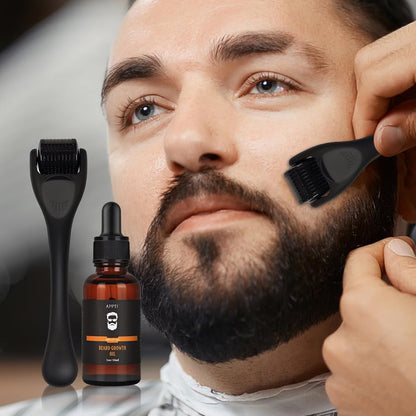 Beard Growth Oil Kit – Beard Roller for Hair Growth for Men - Biotin Beard Growth Oil - Beard Roller Beard Kit for Thickening and Conditioning Beards