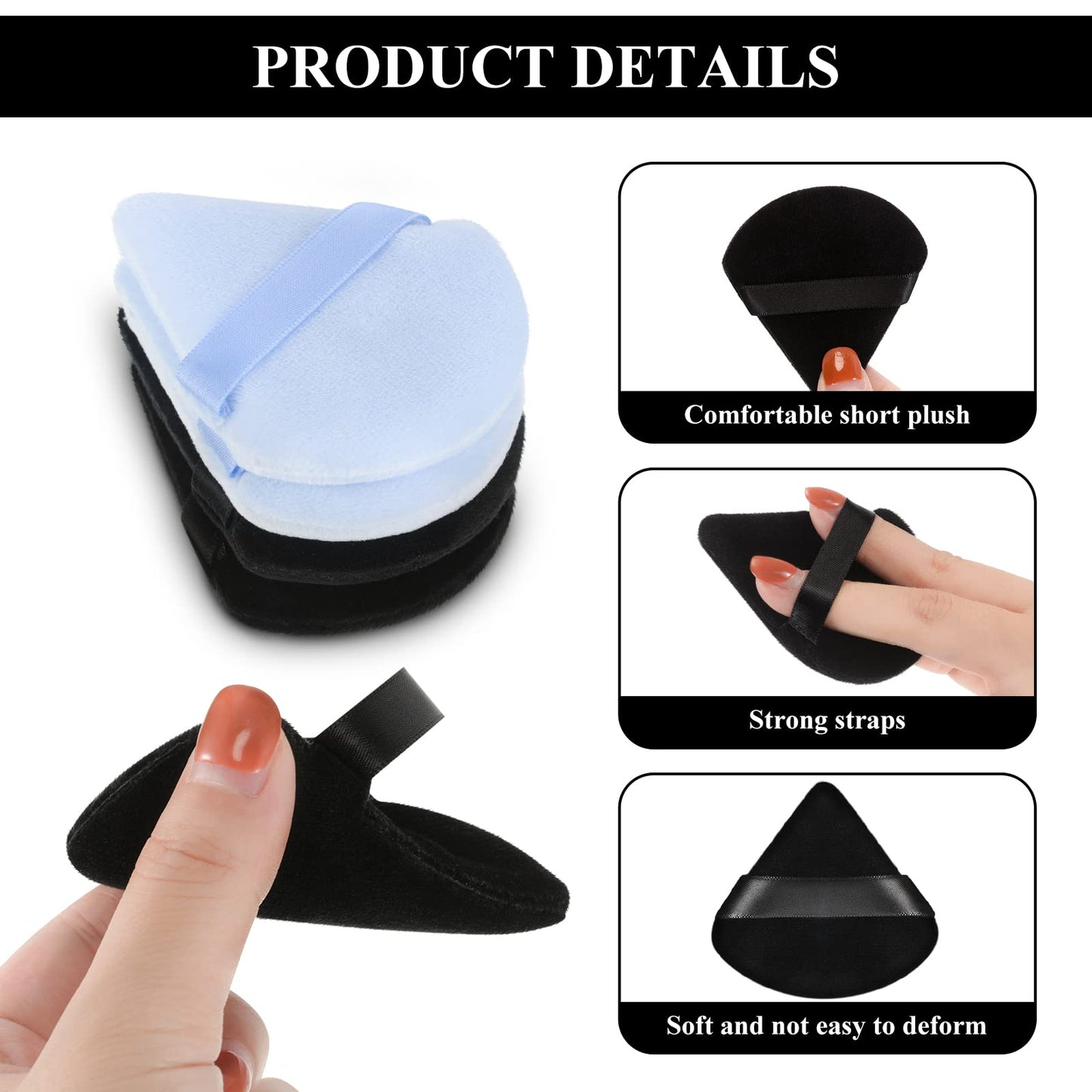 Maitys Powder Puff Face Triangle Makeup Puff for Loose Powder Soft Body Cosmetic Foundation Sponge Mineral Powder Wet Dry Makeup Tool (Black, White, Small) - 12 Count (Pack of 1)