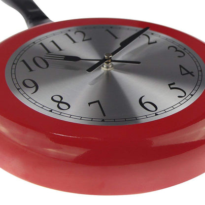 Timelike Wall Clock, 10 inch Metal Frying Pan Kitchen Wall Clock Home Decor - Kitchen Themed Unique Wall Clock with a Screwdriver (Red)