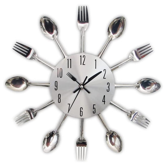 DAYONG 12" Kitchen Wall Clock, 3D Removable Modern Creative Cutlery Kitchen Spoon Fork Wall Clock for Home Decoration