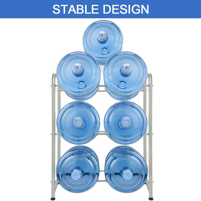 ECVV 5 Gallon Water Bottle Holder, 3-Tier Water Cooler Jug Rack for 6 Bottles Heavy Duty Detachable Kitchen Organization and Storage Shelf