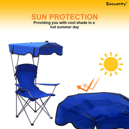 Beauenty Foldable Camping Chair with Armrests Outdoor Beach Chair With sunshade Perfect for Beach,go fishing，barbecue，Lawn，Picnic (green)