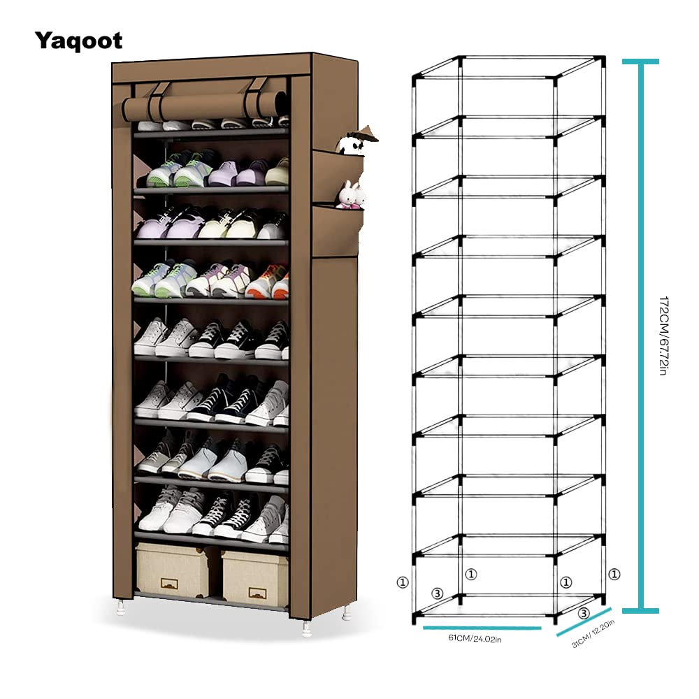 YAQOOT™ 10 Tiers Shoe Rack Storage Box for 27 Pairs, Foldable Shoe Rack, Foldable Shoes Organizer Cover, Shoe Cover Rack, Portable Shoe Storage Cabinet 158cm X 60cm X 30cm