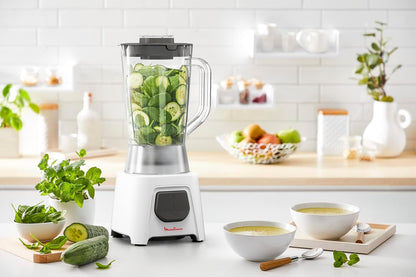 MOULINEX Blender | BlendForce XXL Jar 2.8 L Blender Smoothie Maker | Mixer | 600 W | 2 Attachments | 2.8L XXL Plastic Jar| 6 Powelix Blades | Ice Crush | 2 Speeds | 2 Years Warranty | LM458127