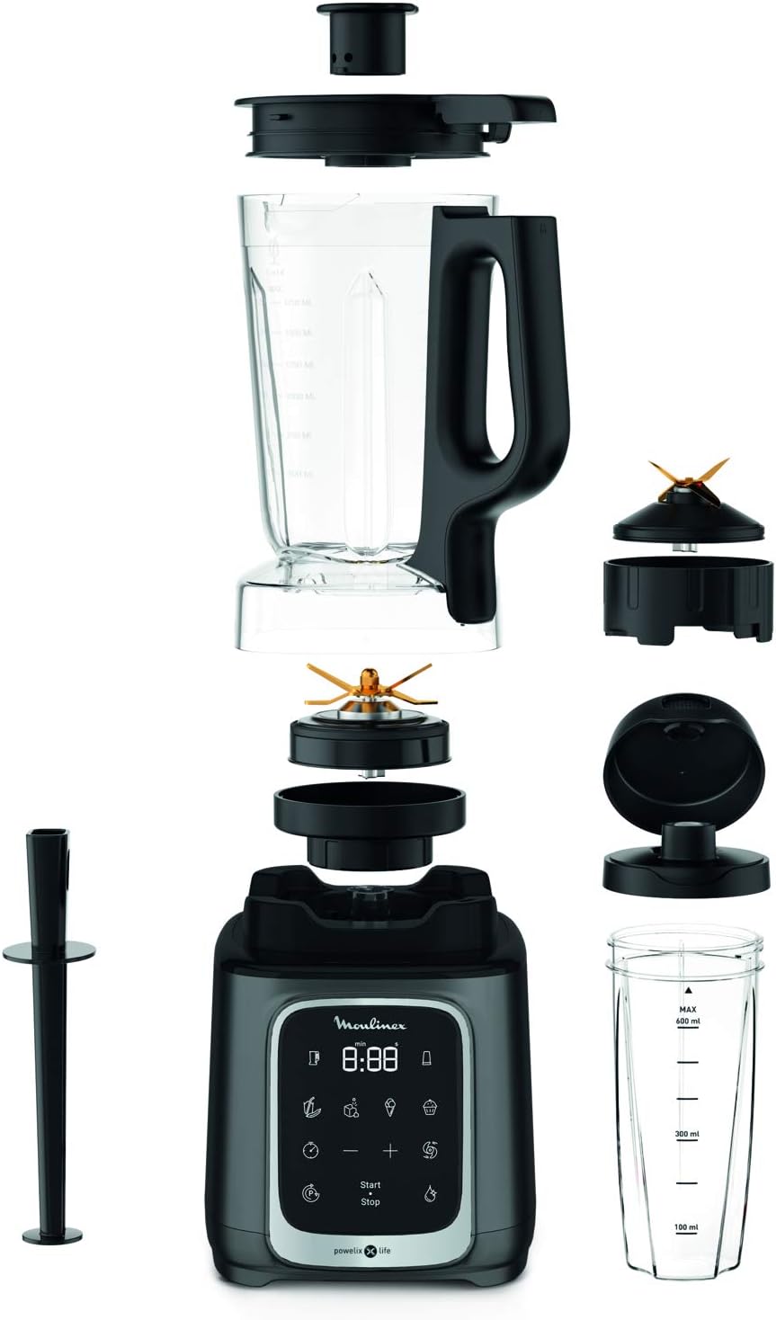 MOULINEX Blender | BlendForce XXL Jar 2.8 L Blender Smoothie Maker | Mixer | 600 W | 2 Attachments | 2.8L XXL Plastic Jar| 6 Powelix Blades | Ice Crush | 2 Speeds | 2 Years Warranty | LM458127