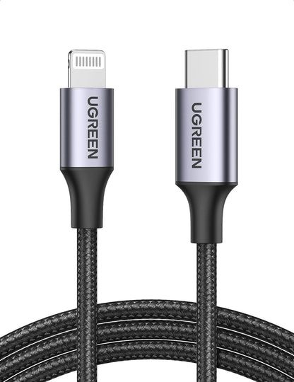 UGREEN iPhone Charger Cable 1M[MFi Certified]USB C to Lightning Cable Fast Charging Braided Cord 18W Fast PD Charge for iPhone 14/14 Pro/14 Plus/14 Pro Max, ipad Pro, iPhone 8-13 All Series - Black