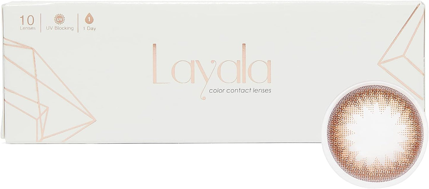 Layala by eyewa - Pack of 10 Contour Colored Contact Lenses - Color Dazzle Brown Daily Replacement Eye Lenses - Unisex contact Lenses - Available in Plano & All Powers