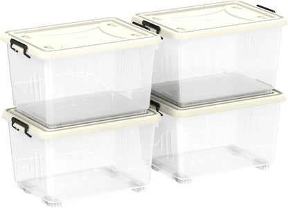 Cosmoplast 55L Clear Plastic Storage Box with Wheels & Lockable Lid Set of 6