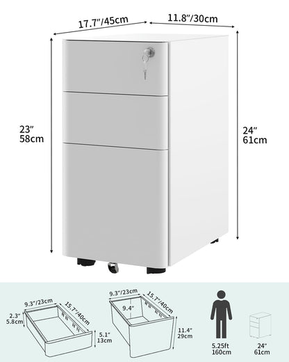 YITAHOME Fully Assembled Metal File Cabinet with 3 Lockable Drawers, Mobile Filing Cabinet for Home Office, Under Desk File Office Drawers for Letter/Legal/A4, Black, 30 x 46 x 59cm