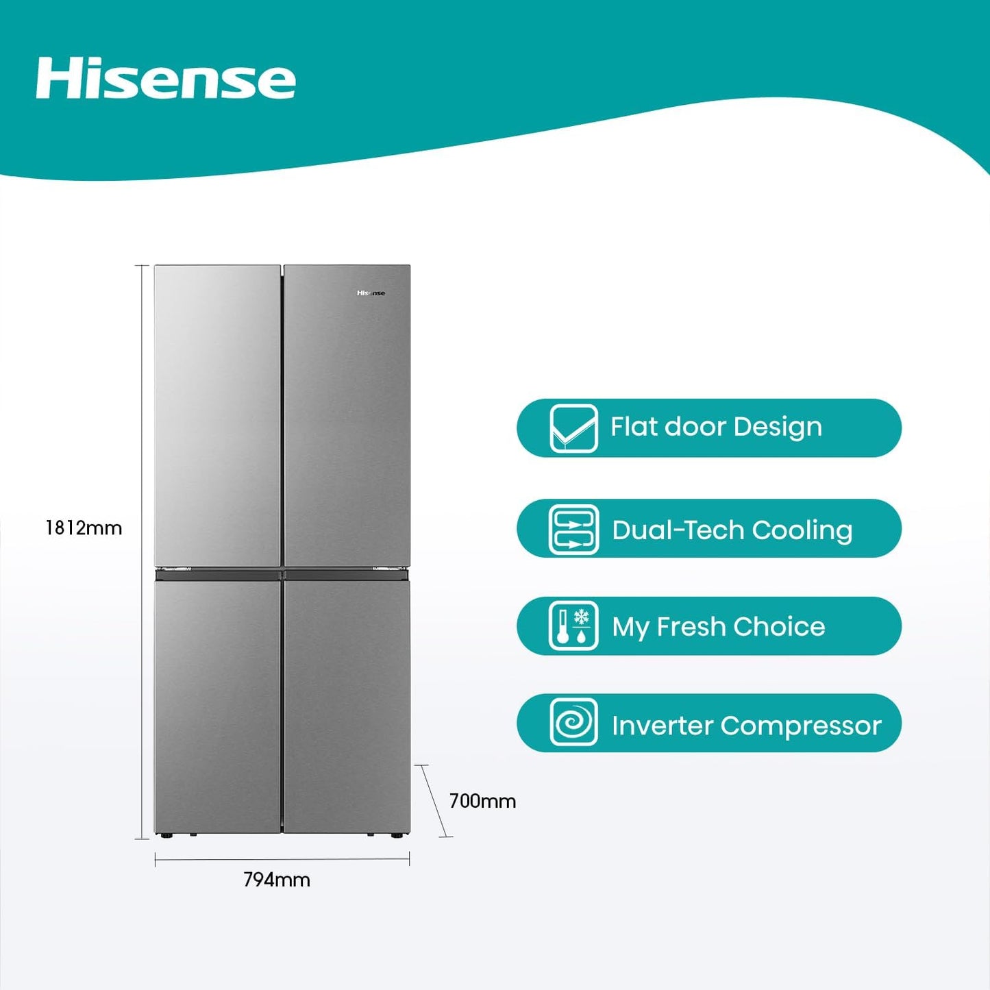 Hisense 561 Liter Side By Side Cross Door Refrigerator, Black - Rq561N4Ab1"Min 1 year manufacturer warranty"