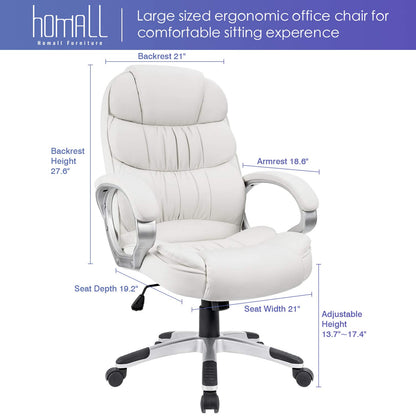 Homall Office Chair High Back Computer Desk Chair, PU Leather Adjustable Height Modern Executive Swivel Task Chair with Padded Armrests and Lumbar Support (Black)