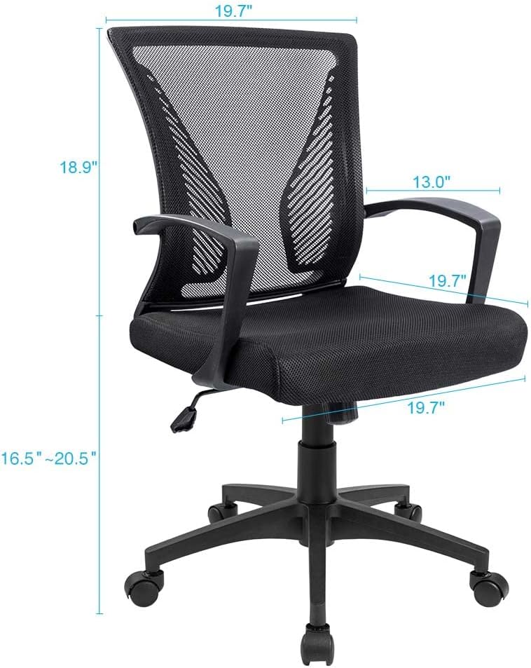 Furmax Office Chair Mid Back Swivel Lumbar Support Desk Chair, Computer Ergonomic Mesh Chair with Armrest (Black)