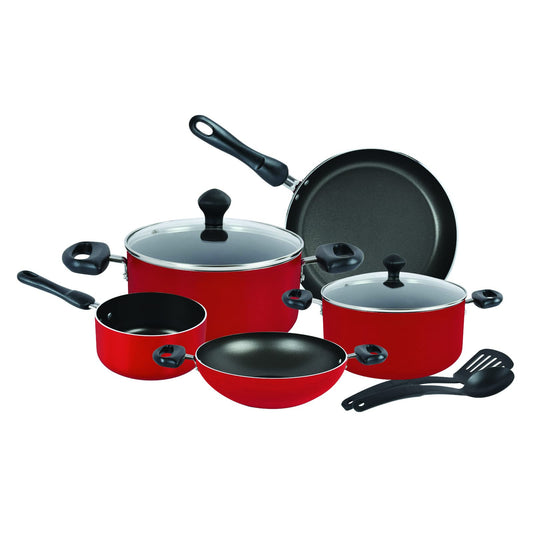 Prestige 9 Piece Non-Stick Cookware set | Non Stick Aluminium | Casserole | Sauce Pan | Fry Pan – Red