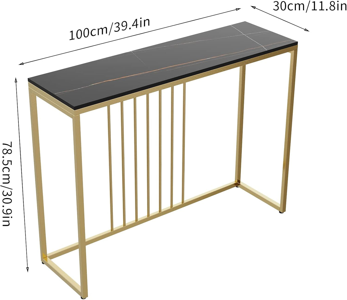 Wisfor Console Table for Entryway: Genuine Sintered Stone Table Marble Table Top Metal Golden Frame Modern Table Sturdy Sofa Side Table Console Hallway Foyer Table, White 100x30x78.5cm