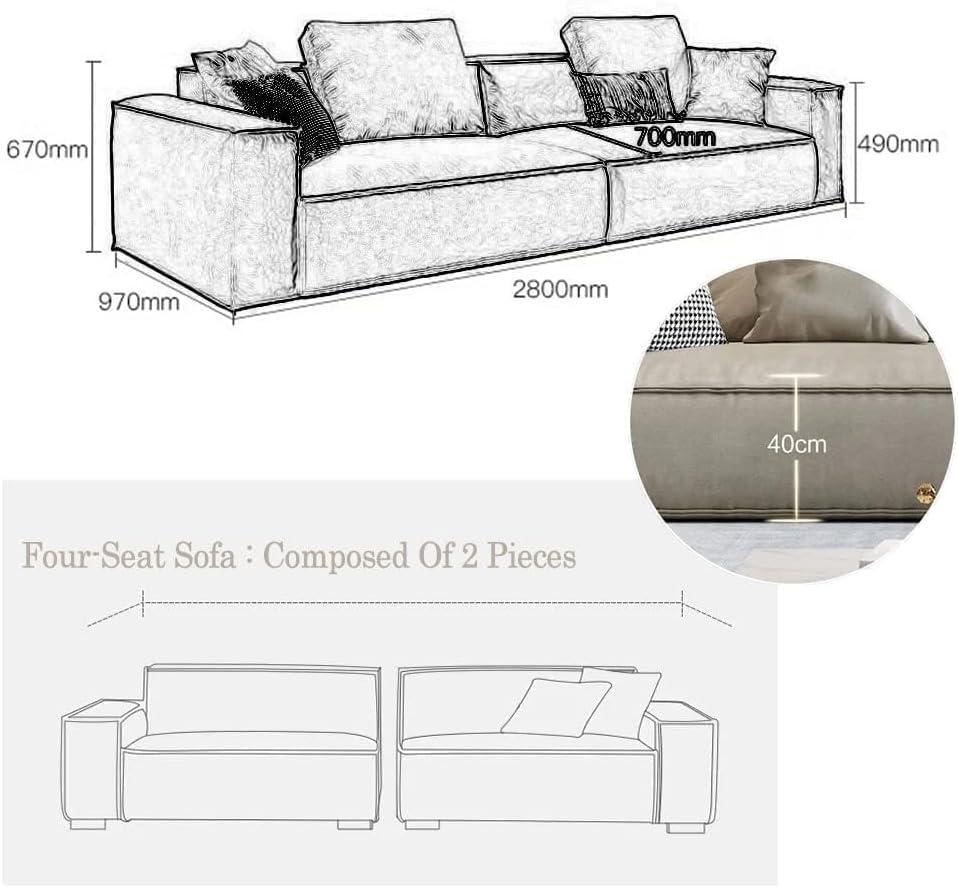 JD Leather Sofa Combination Sofa Living Room Furniture (Green, Four-Seat, 2 Pillows, 2800 * 970 * 670)