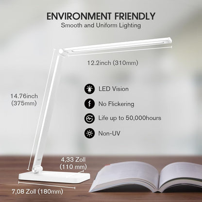 mafiti LED Desk Lamp, Aluminum Daylight Lamp Touch Control,Eye-Caring Dimmable Foldable Table Lamp for Back to School,Office,Bedroom,Working,Reading,Gift (white)