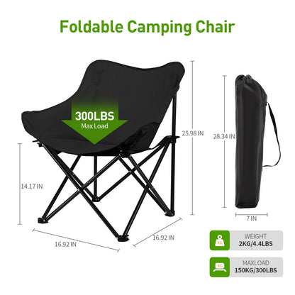 Rollingsurfer Folding Moon Chair, Portable Lightweight Camping Chair with Side Pocket, Foldable Backpacking Chair Ultra Durable for Outdoor Hiking Beach Travel with Carrying Bag, Supports up to 300LBS