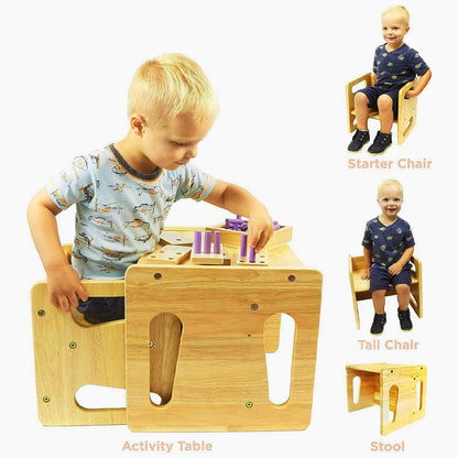 HEXAR® 2Pcs Montessori Table and Chair Set Hardwood Weaning Desk for Toddler Reading Snack Time Playroom Activity Cube Step Stool 1-4 Year Old Kids Montessori Furniture