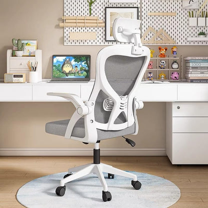 AIRFULAE Gaming Chair, Computer Chair with Fabric，Office Chair with Armrest & Adjustable Seat, Ergonomic Video Game Chair with Neck and Massage Lumbar Support (White&Grey)