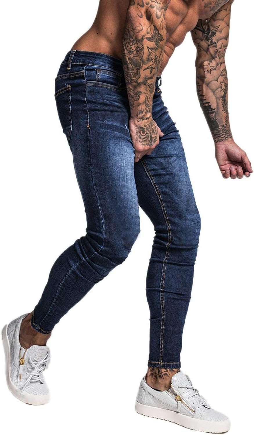 GINGTTO Men's Skinny Stretch Jeans Slim Fit Ripped Pants For Men Elastic Waist