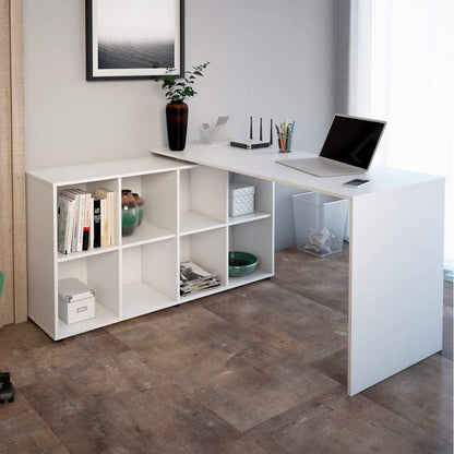 Artany Nero Corner Desk, White, L Shaped, 8 Storage Organizing Shelves - W 140 X D 130 X H 75 cm