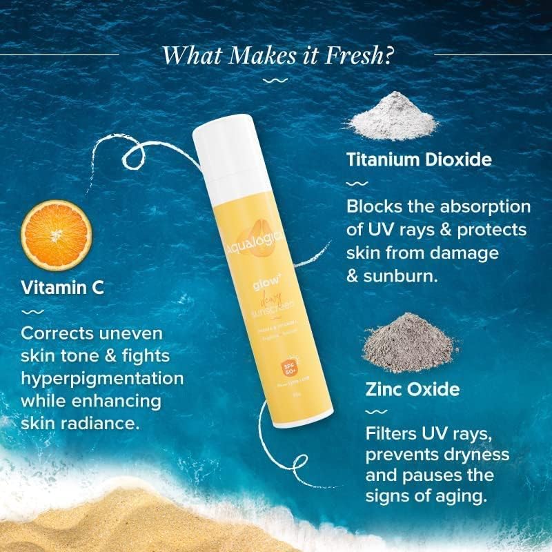 Aqualogica Glow+ Dewy Sunscreen SPF 50 PA+++ For UVA/B & Blue Light Protection, for Glowing & Well Protected Skin, Cream, 50G