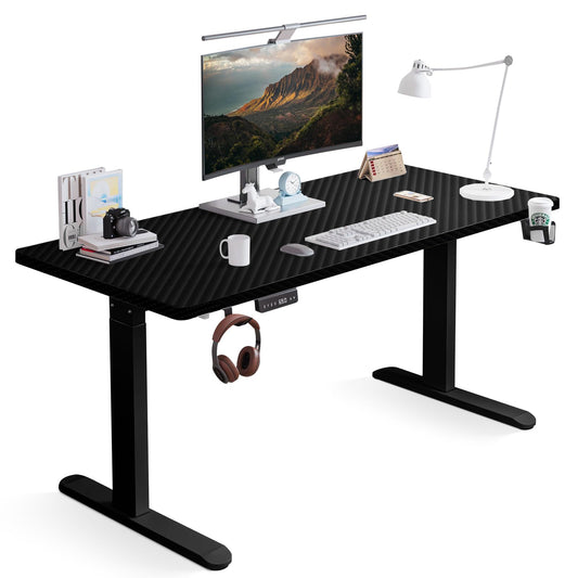 iXTRA Electric Standing Desk 160 x 60cm Height Adjustable Sit Stand up Home Office Desk with Whole Piece Desktop Computer Desk with Cable Management tray（Black Desktop + Black Frame）