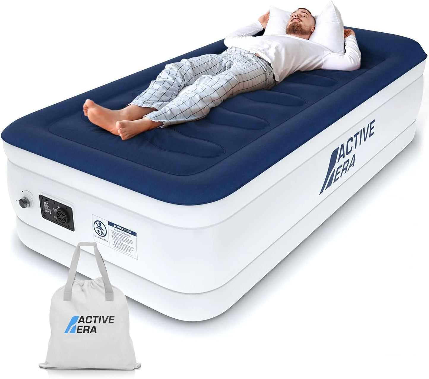 Active Era Luxury Single Size Inflatable Mattress - Elevated Air Mattress with Built-in Pump, Raised Pillow & Structured I-Beam Technology