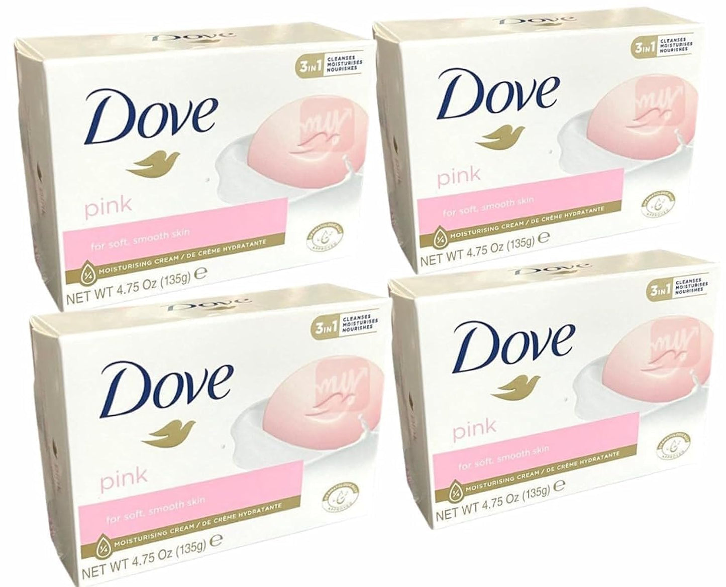 Dove Moisturising Soap Bar Nourishing Formula for All Skin Types, Pink with ¼ Moisturising Cream, 135g (Pack of 12)